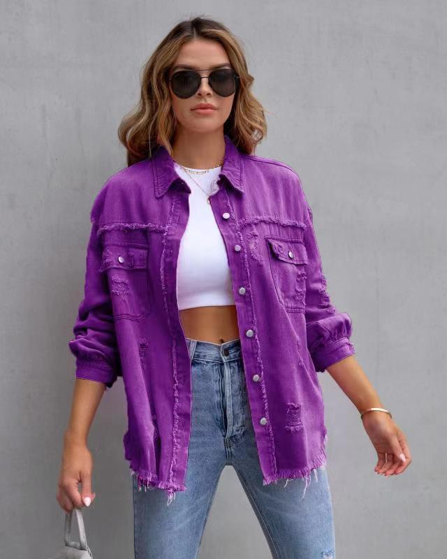 Alveria | Damska oversize jeansowa kurtka z efektem vintage