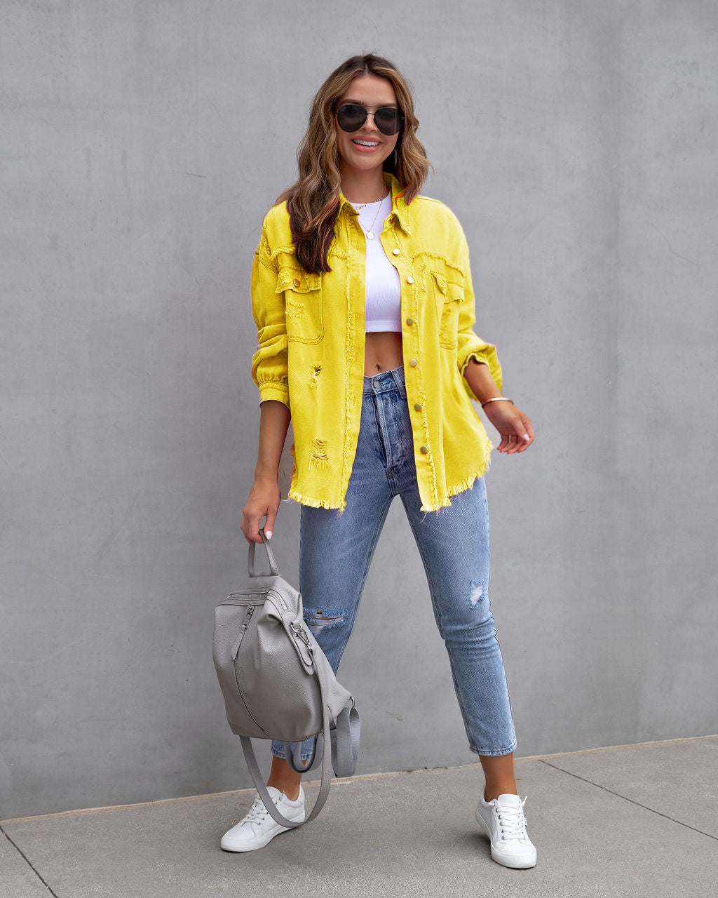 Alveria | Damska oversize jeansowa kurtka z efektem vintage