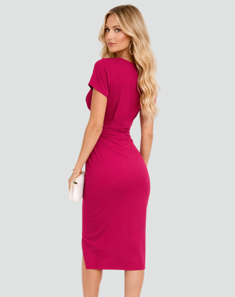 Midi Cocktailjurk met V-Hals en Beinsplit voor Dames