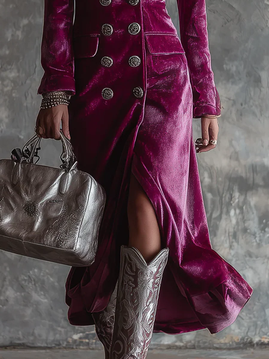Magdalena | Welurowa Sukienka Blazer Maxi