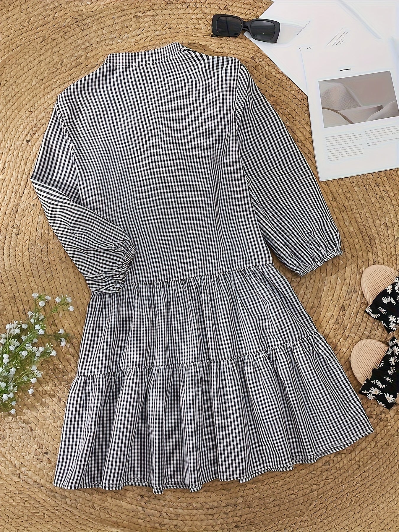 Geruite Mini Jurk met V-hals voor Dames