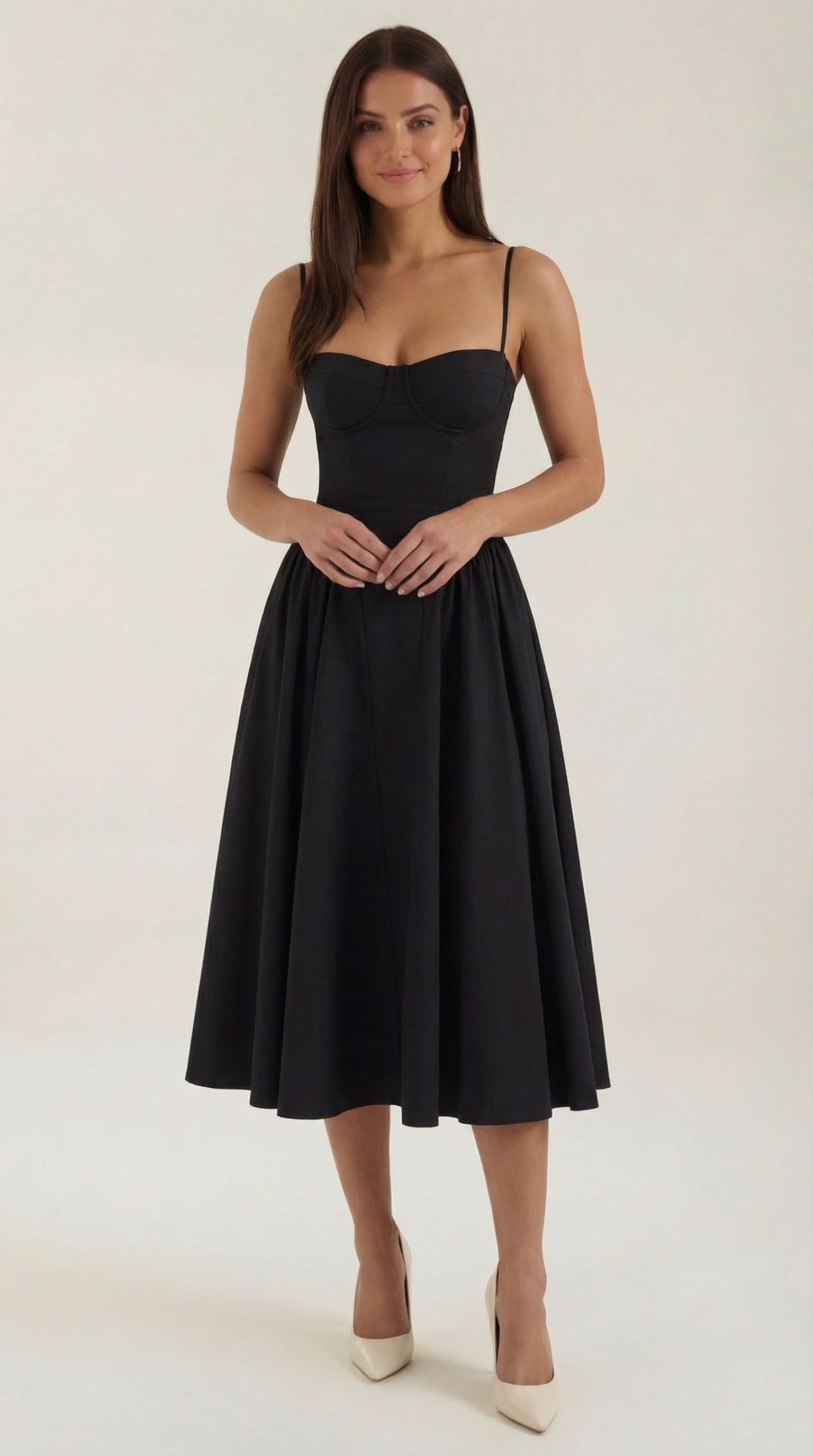 Odette | Elegancka sukienka midi z rozkloszowanym dołem i gorsetem