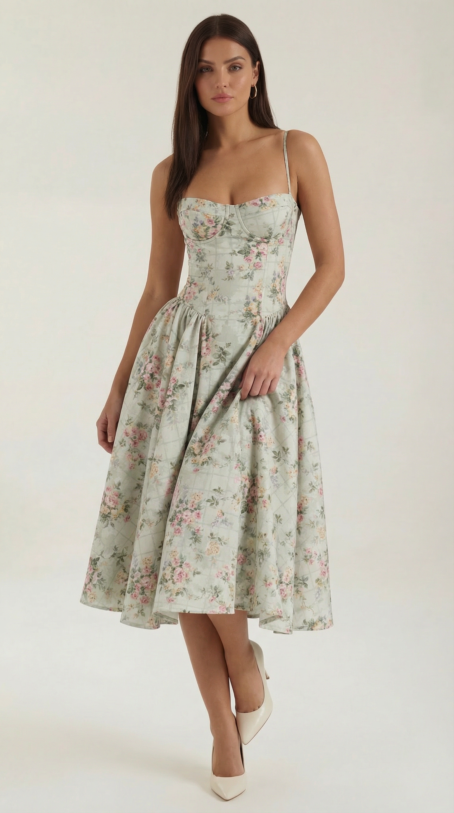 Odette | Elegancka sukienka midi z rozkloszowanym dołem i gorsetem