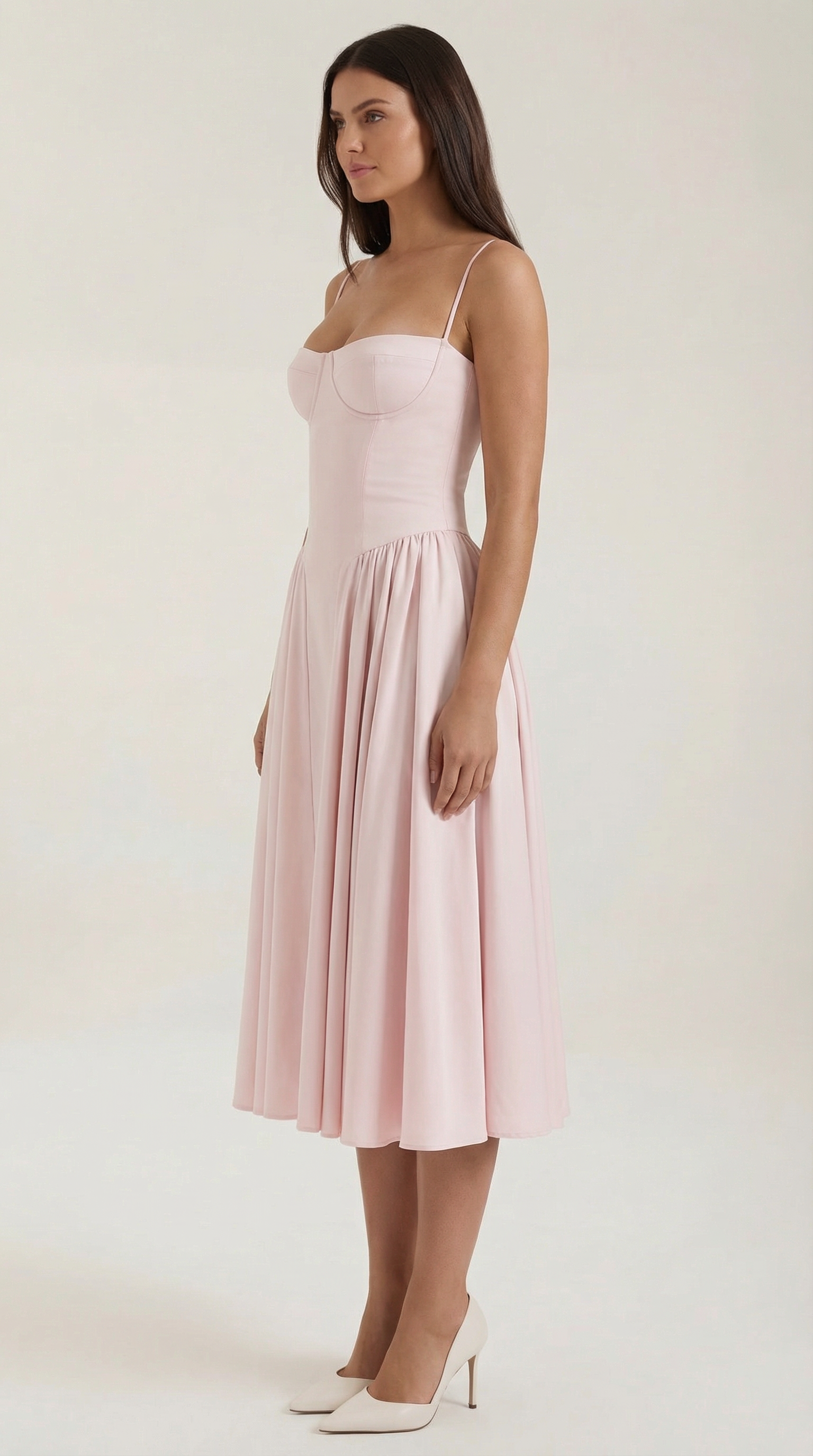 Odette | Elegancka sukienka midi z rozkloszowanym dołem i gorsetem