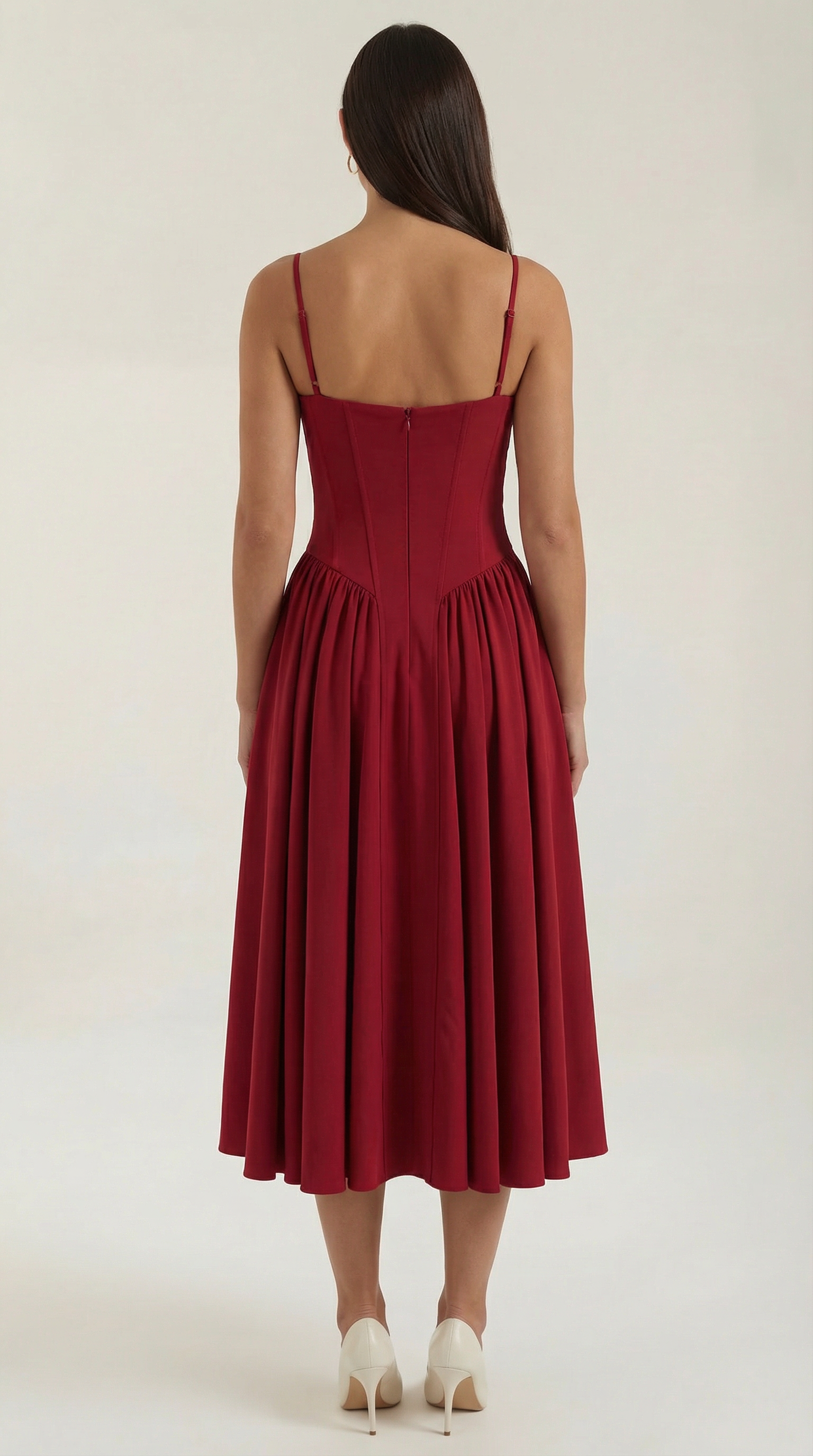 Odette | Elegancka sukienka midi z rozkloszowanym dołem i gorsetem