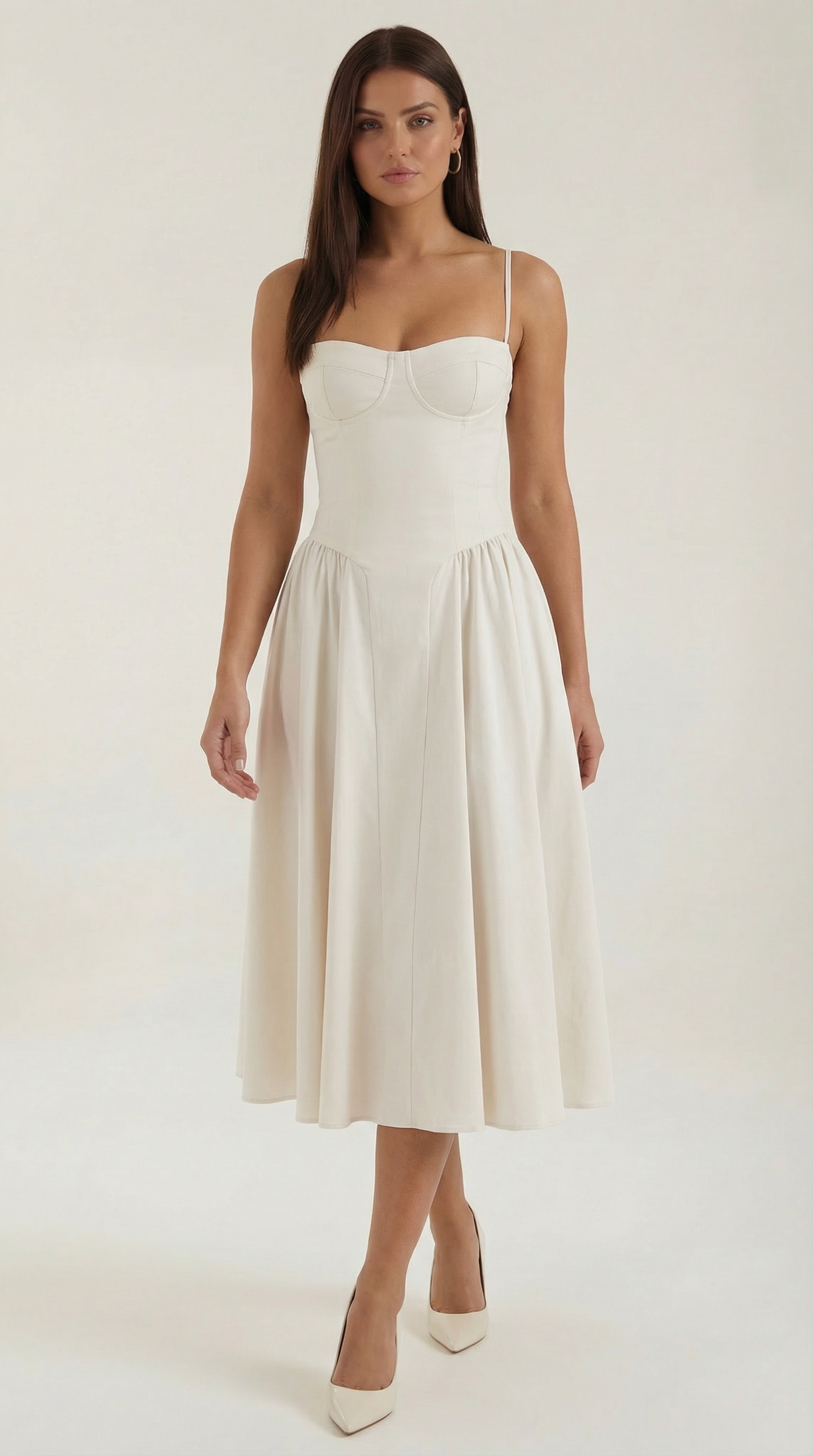 Odette | Elegancka sukienka midi z rozkloszowanym dołem i gorsetem