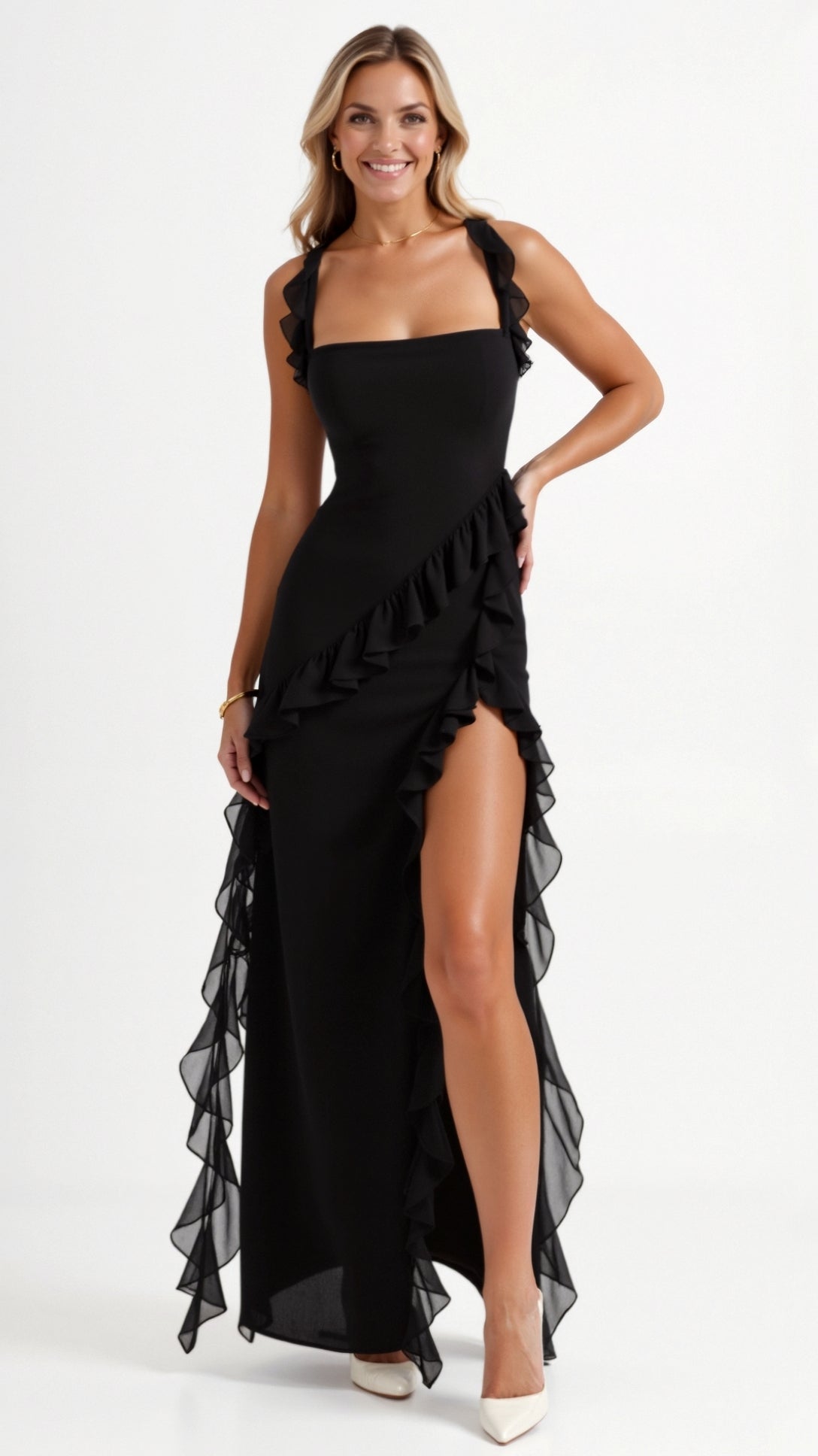 Elavira | Elegancka Sukienka Maxi z Falbankami