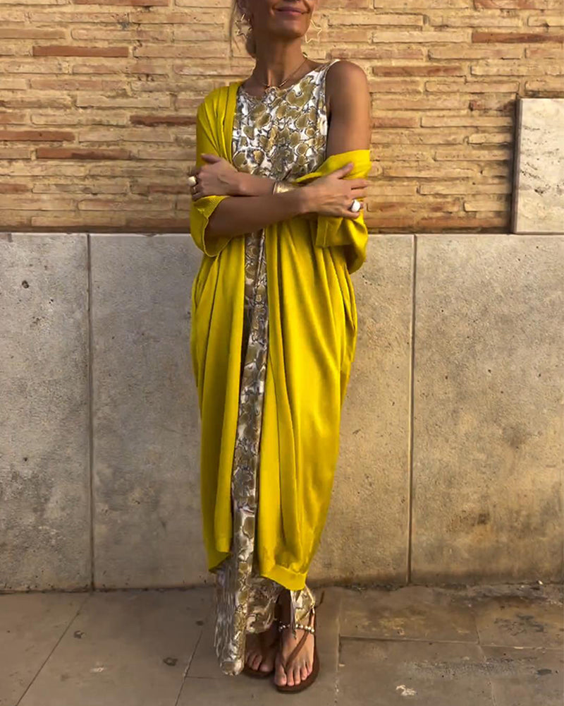 Jadwiga – Elegancka długa sukienka z kardiganem