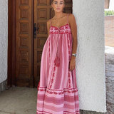 Marika | Zwiewna Sukienka Maxi Boho z Haftowanym Wzorem