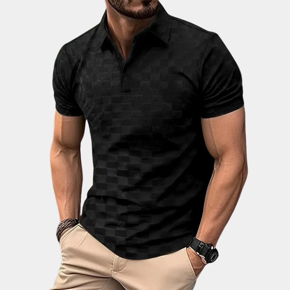 Koszulka Polo z Wzorem Szachownicy | Krótki Rękaw | Elegancka i Wygodna