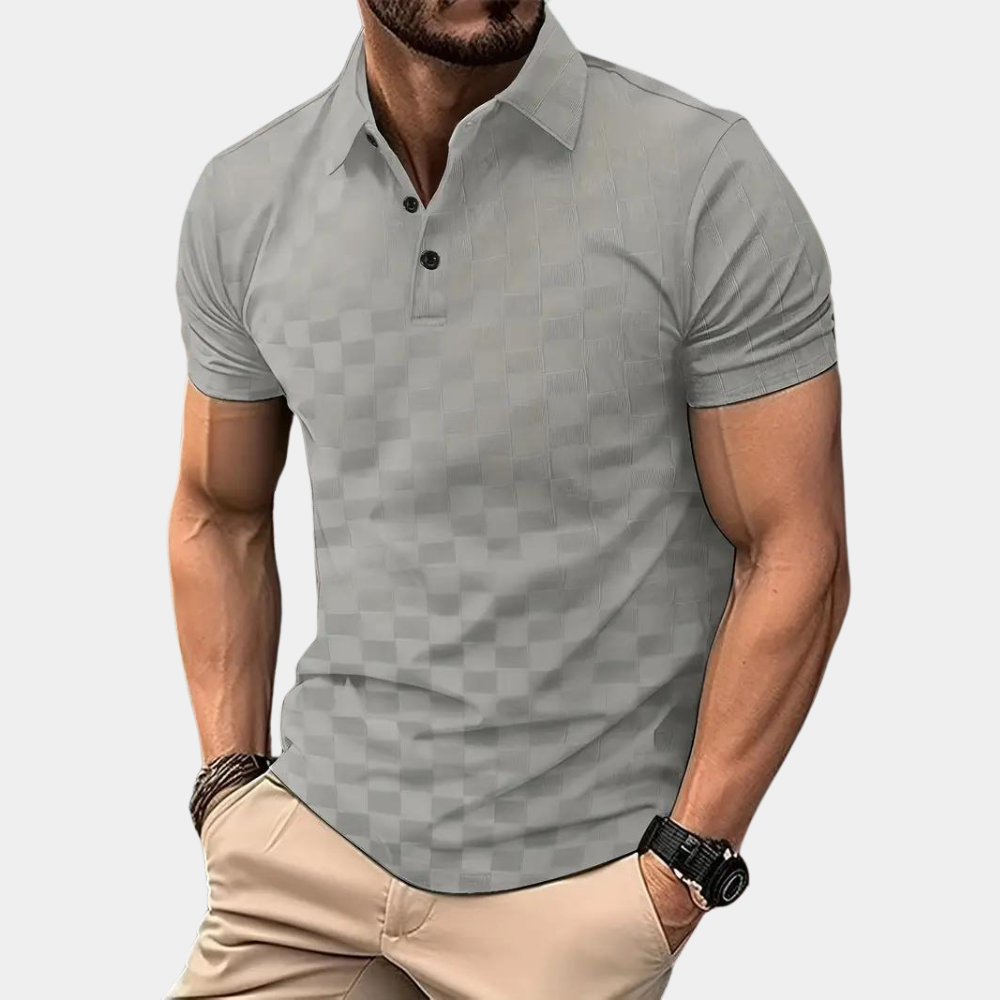 Koszulka Polo z Wzorem Szachownicy | Krótki Rękaw | Elegancka i Wygodna