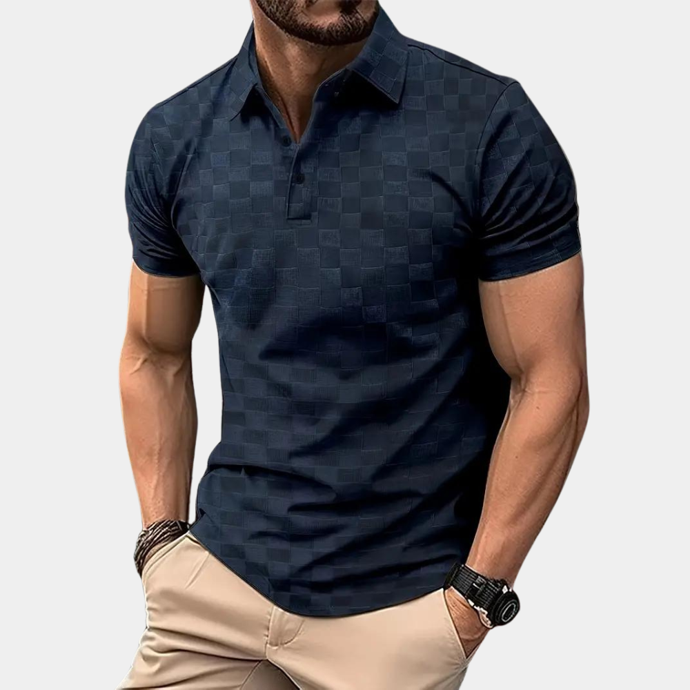 Koszulka Polo z Wzorem Szachownicy | Krótki Rękaw | Elegancka i Wygodna