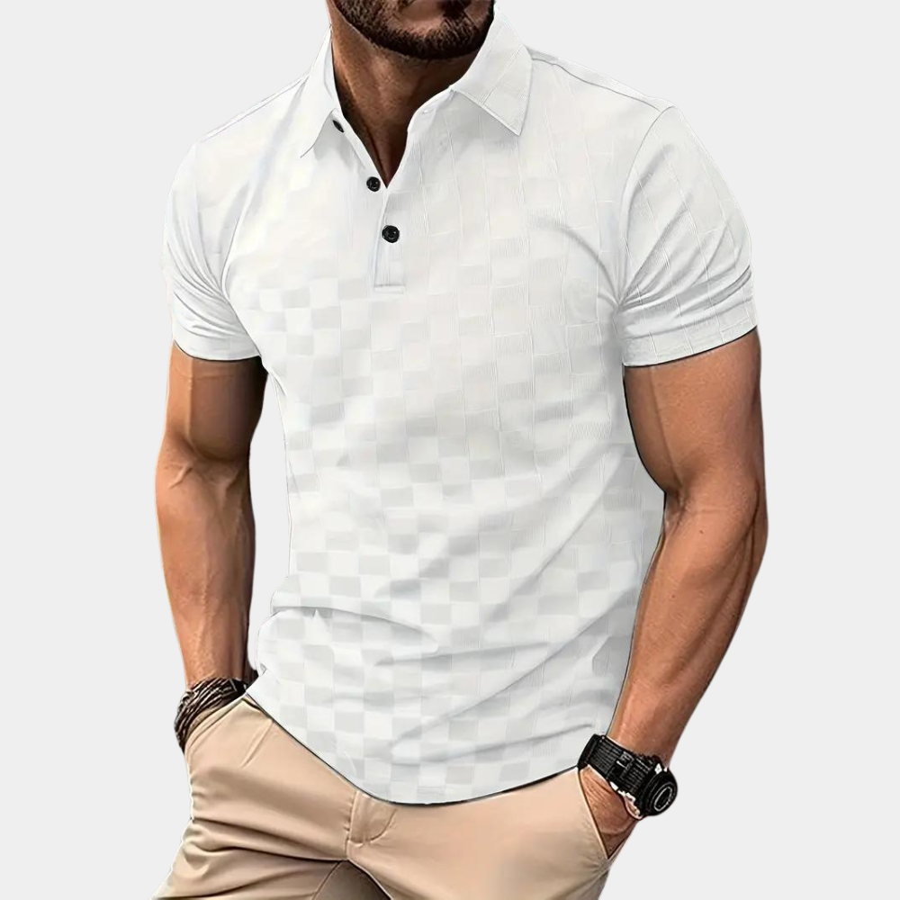 Koszulka Polo z Wzorem Szachownicy | Krótki Rękaw | Elegancka i Wygodna