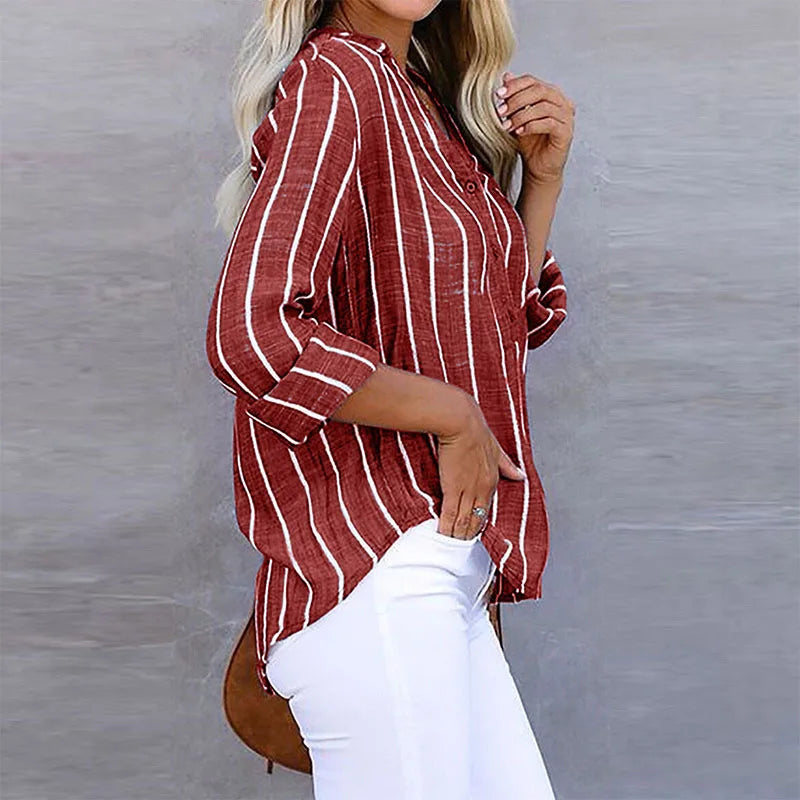 Michelle | Pasiasta Koszula z Guzikami