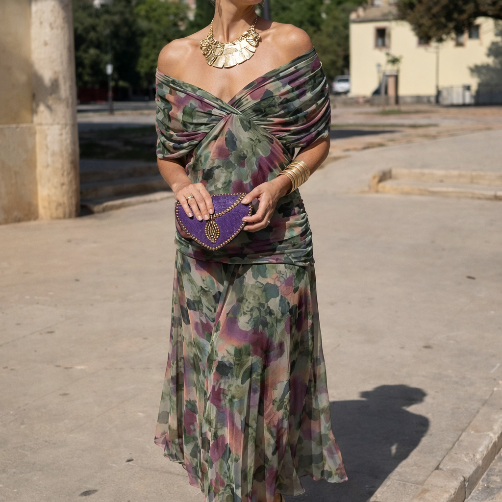 Marena | Elegancka Sukienka Maxi na Przyjęcie z Dekoltem w Serek