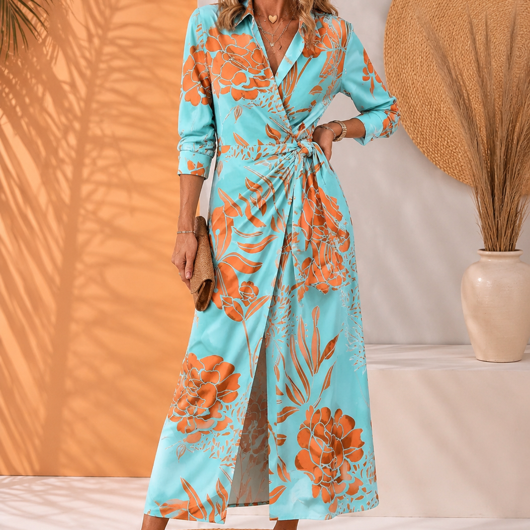Hannah | Elegancka Sukienka Maxi z Wiązaniem