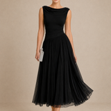 Natalia | Elegancka Sukienka Midi z Drapowanym Dekoltem