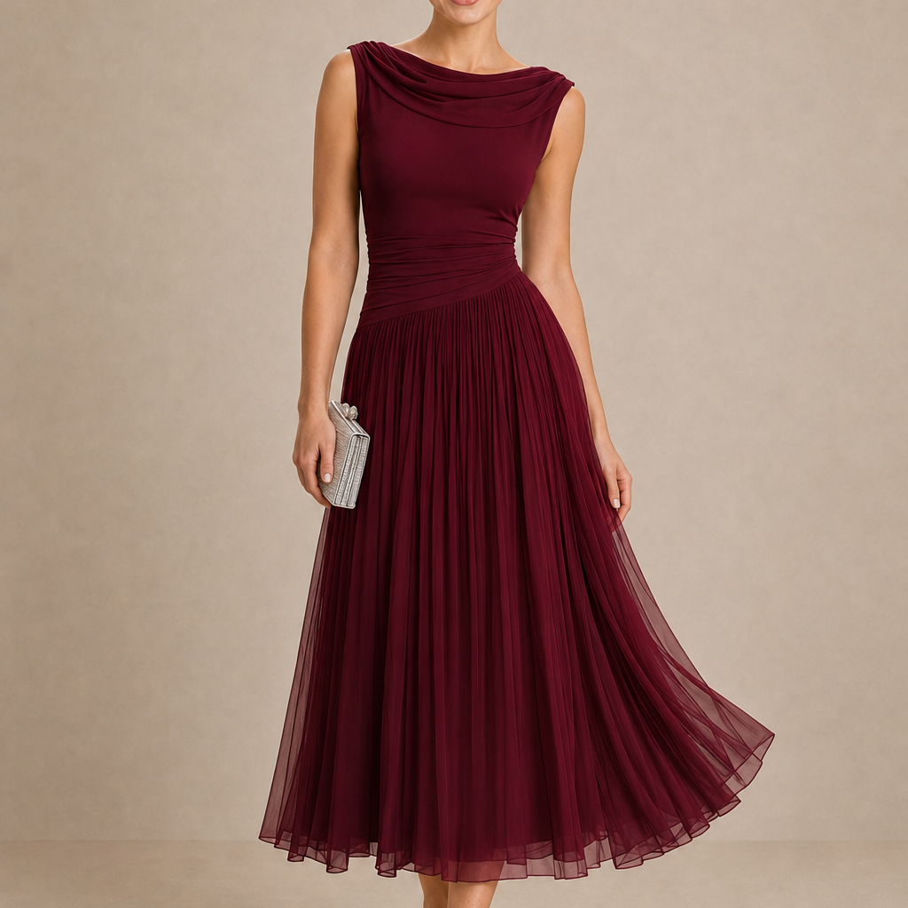 Natalia | Elegancka Sukienka Midi z Drapowanym Dekoltem