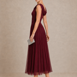 Natalia | Elegancka Sukienka Midi z Drapowanym Dekoltem