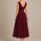 Natalia | Elegancka Sukienka Midi z Drapowanym Dekoltem