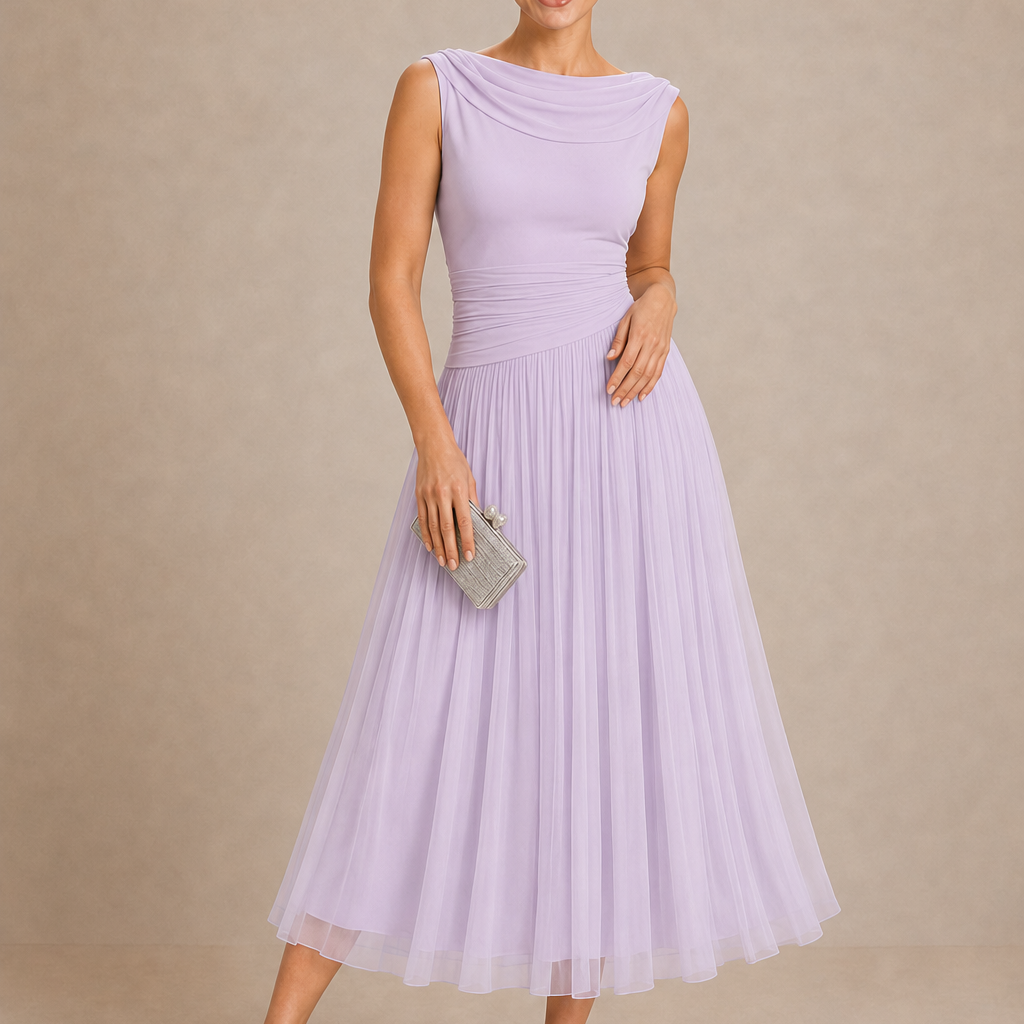 Natalia | Elegancka Sukienka Midi z Drapowanym Dekoltem