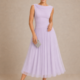 Natalia | Elegancka Sukienka Midi z Drapowanym Dekoltem