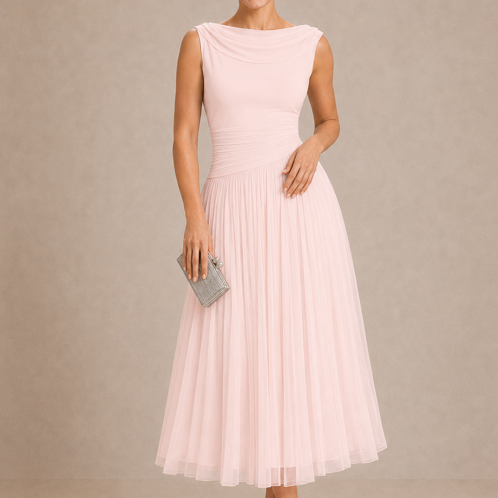 Natalia | Elegancka Sukienka Midi z Drapowanym Dekoltem