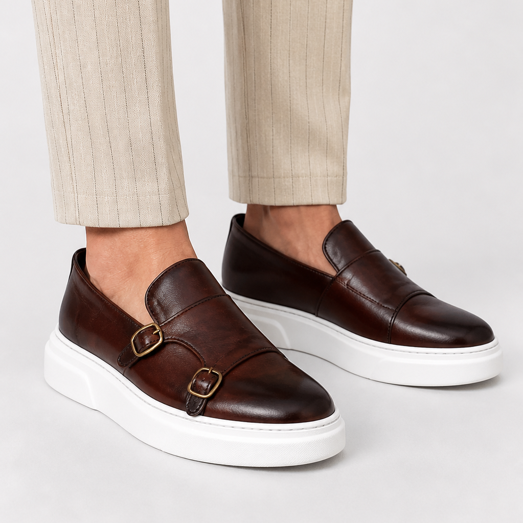 Ireneusz | Męskie Mokasyny Slip-On z Klamrą i Nowoczesną Podeszwą
