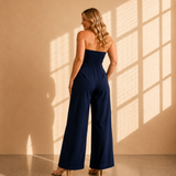 Lunara | Elegancki Kombinezon Bandeau z Szerokimi Nogawkami