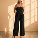 Lunara | Elegancki Kombinezon Bandeau z Szerokimi Nogawkami