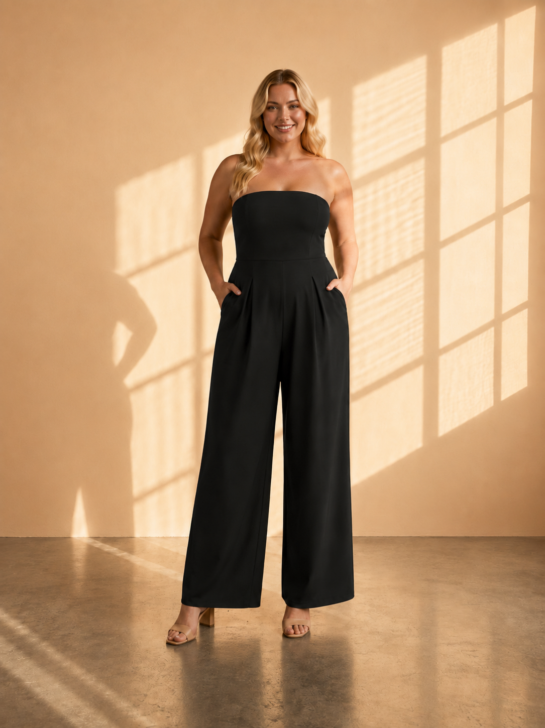 Lunara | Elegancki Kombinezon Bandeau z Szerokimi Nogawkami