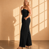Lunara | Elegancki Kombinezon Bandeau z Szerokimi Nogawkami