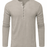 Męska Koszulka z Długim Rękawem i Guzikami | Styl Casual | Dekolt Henley