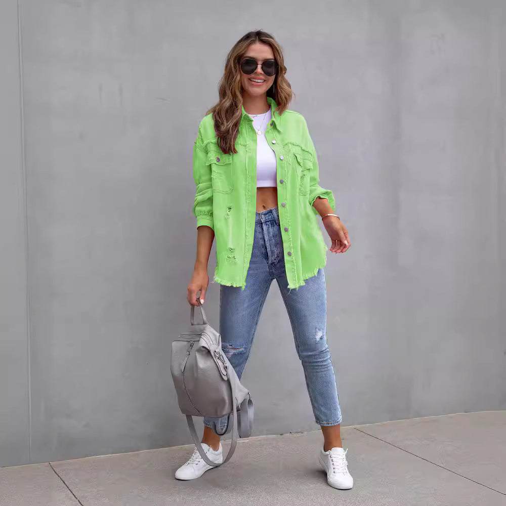 Alveria | Damska oversize jeansowa kurtka z efektem vintage