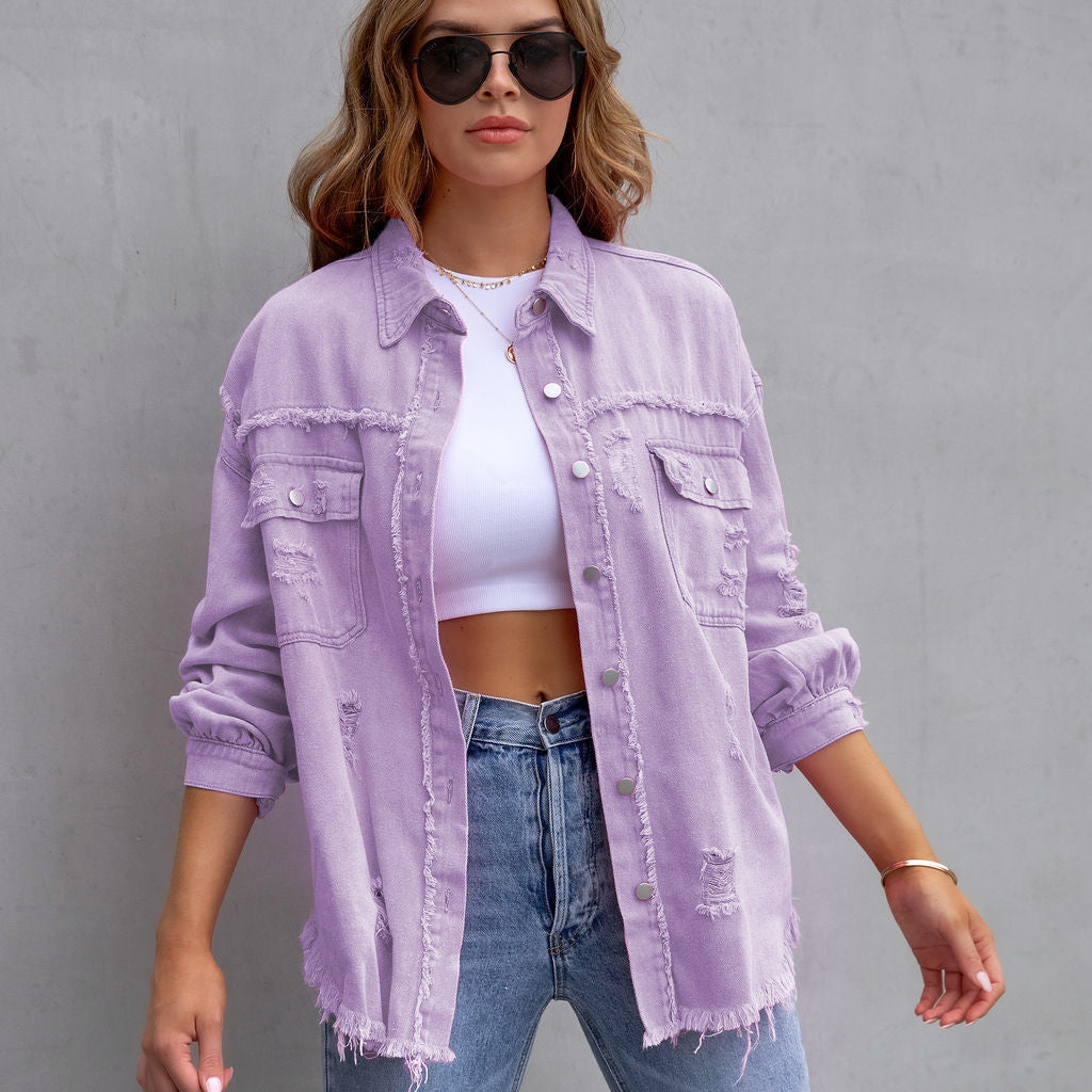 Alveria | Damska oversize jeansowa kurtka z efektem vintage