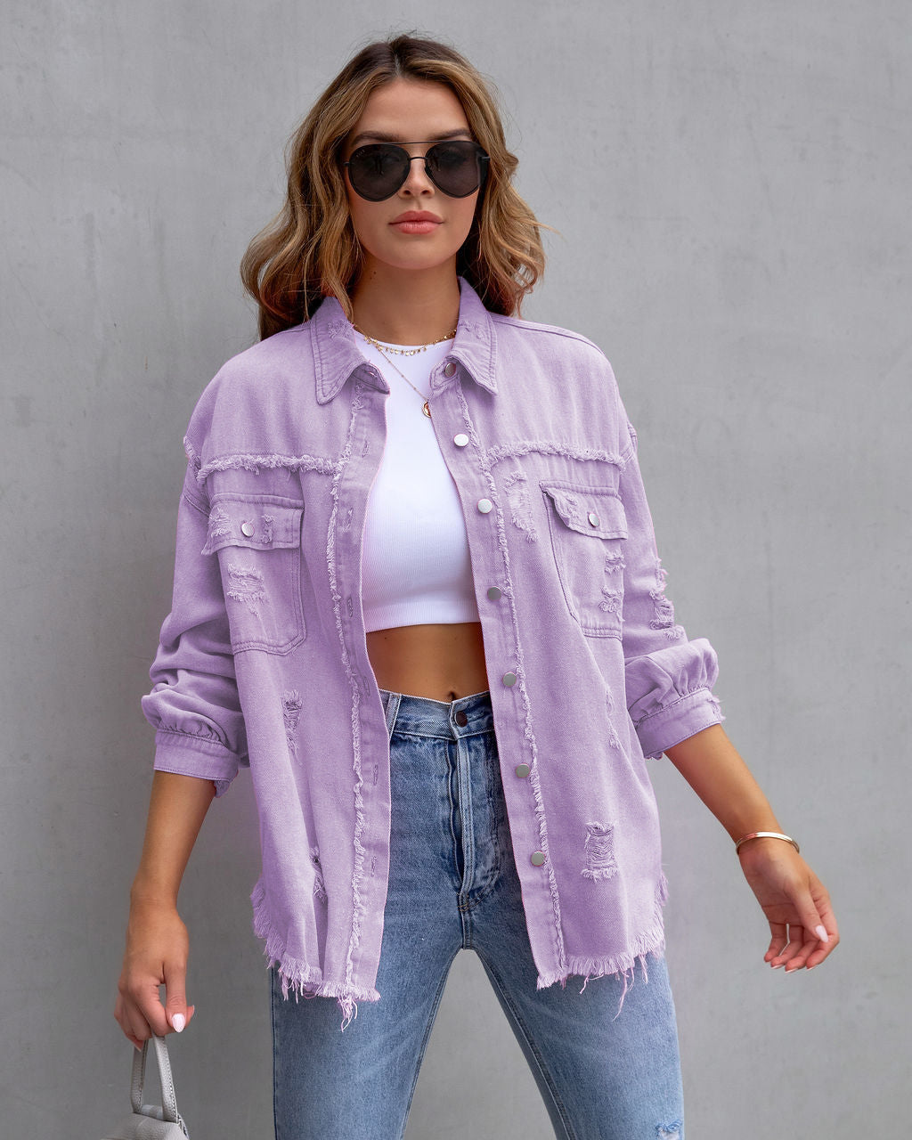 Alveria | Damska oversize jeansowa kurtka z efektem vintage