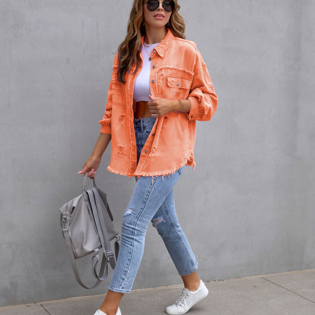 Alveria | Damska oversize jeansowa kurtka z efektem vintage