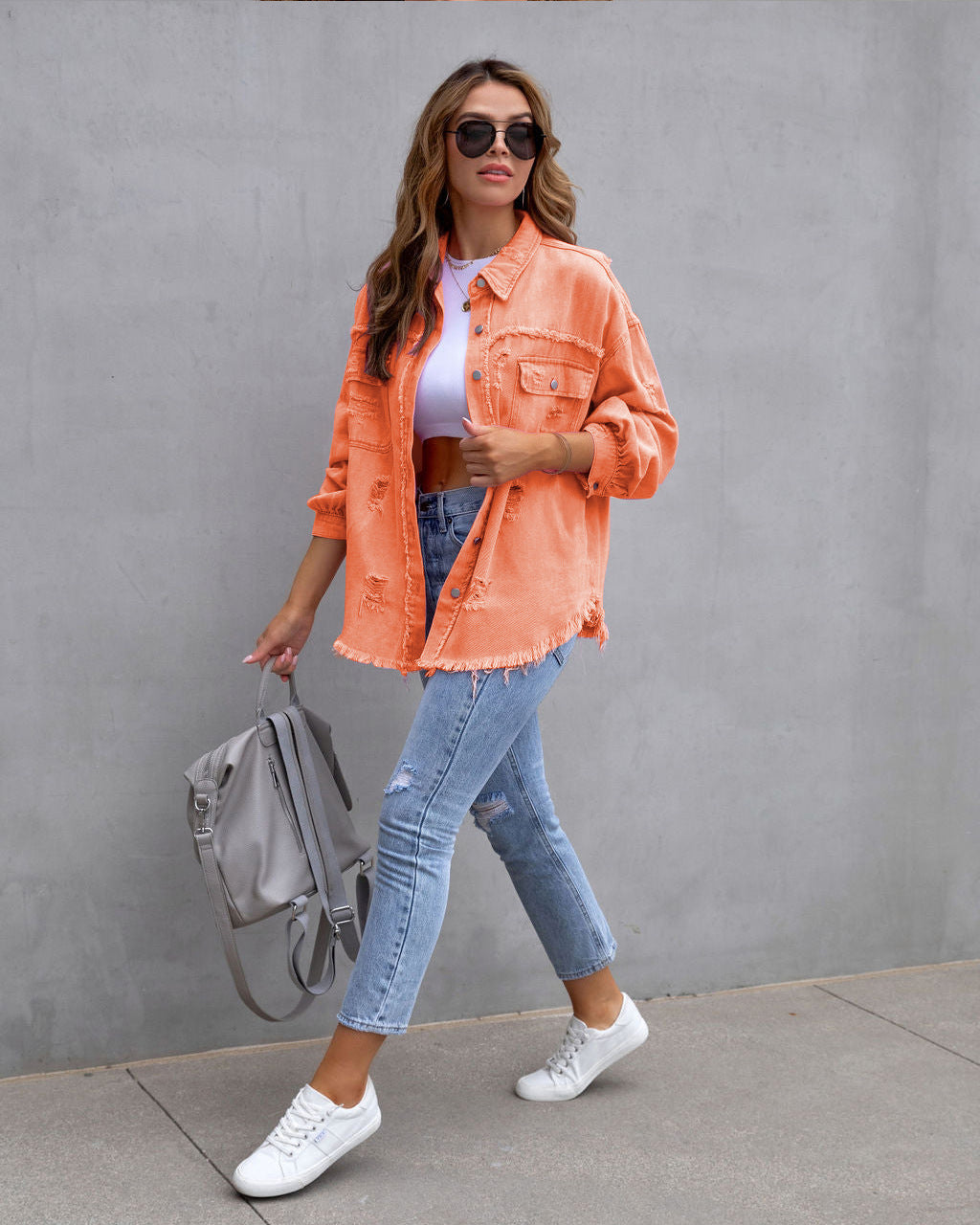 Alveria | Damska oversize jeansowa kurtka z efektem vintage