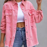 Alveria | Damska oversize jeansowa kurtka z efektem vintage