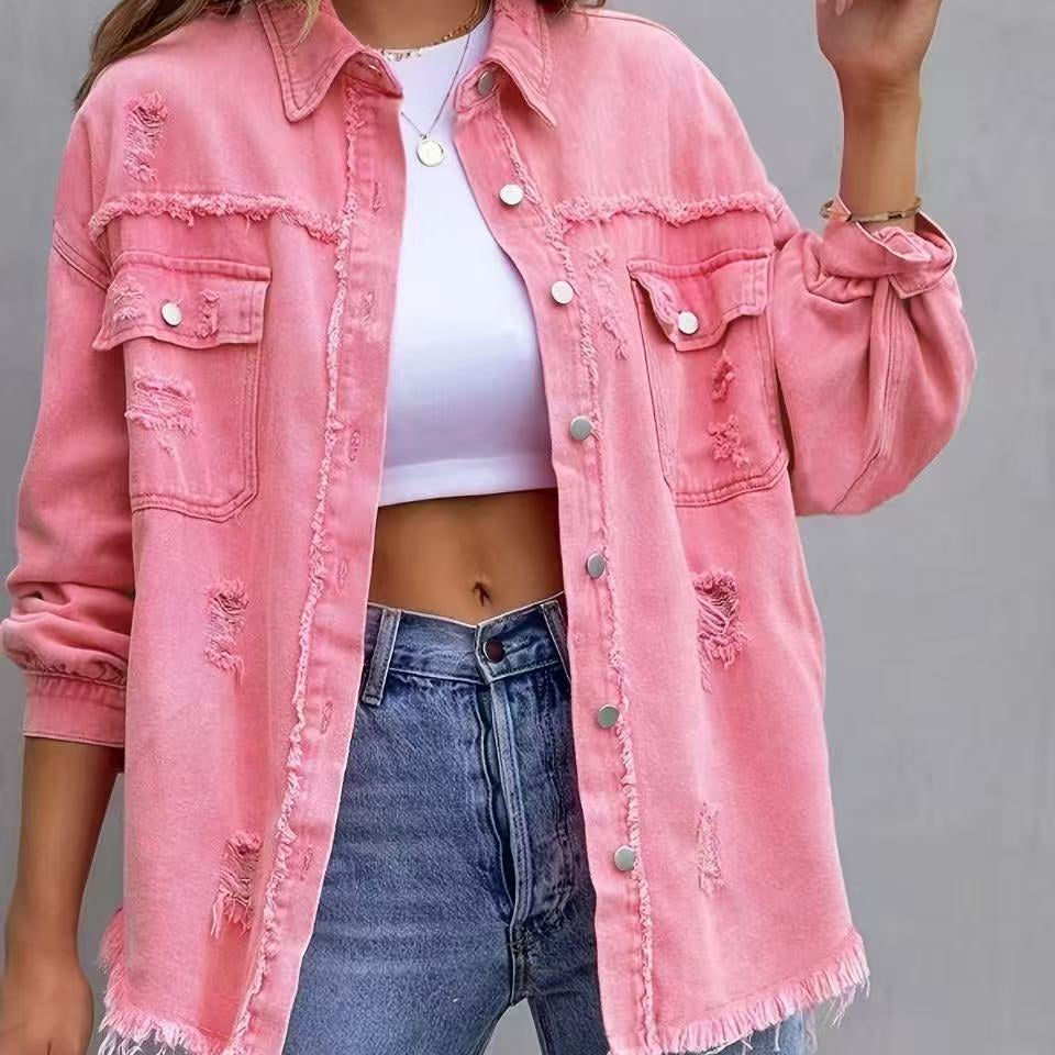 Alveria | Damska oversize jeansowa kurtka z efektem vintage