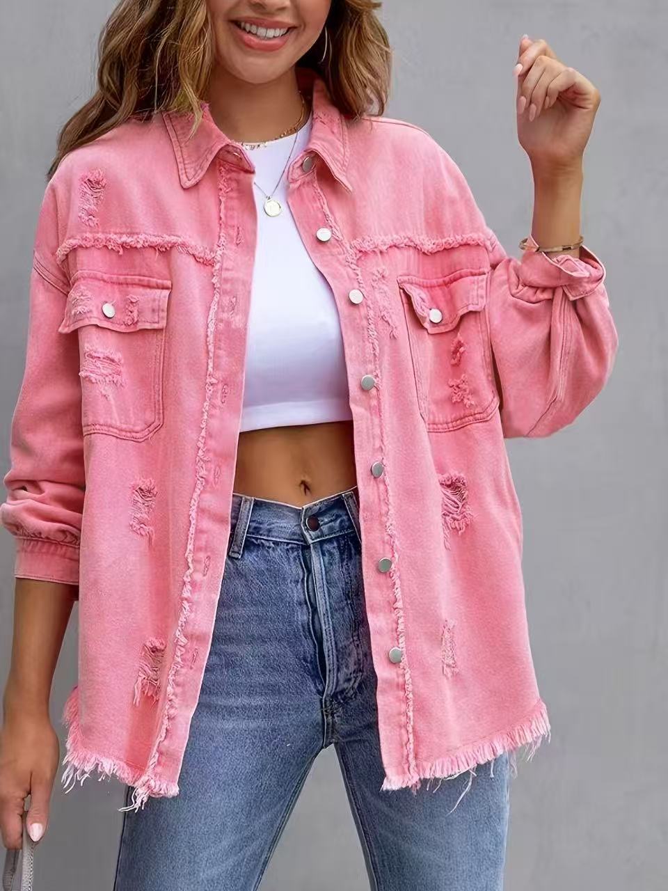 Alveria | Damska oversize jeansowa kurtka z efektem vintage