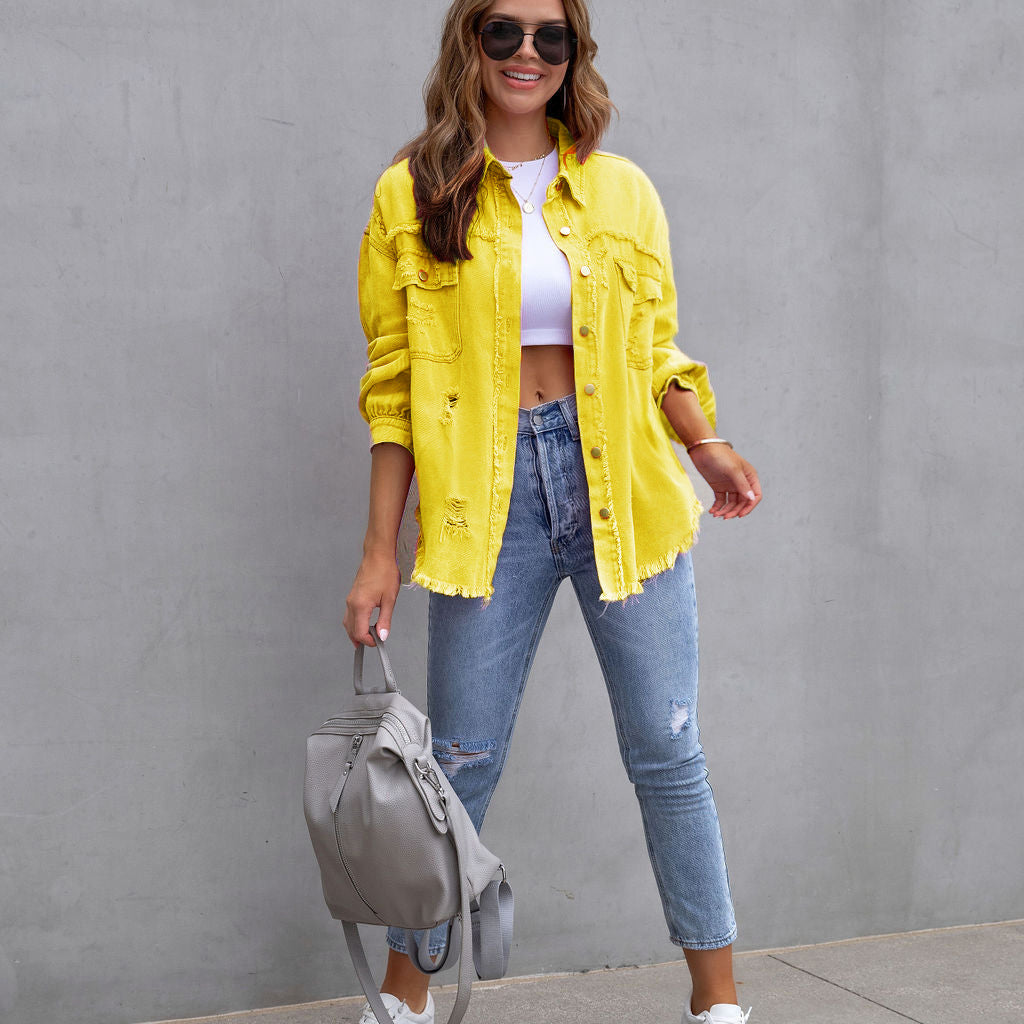 Alveria | Damska oversize jeansowa kurtka z efektem vintage