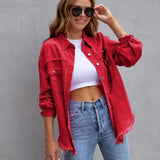 Alveria | Damska oversize jeansowa kurtka z efektem vintage