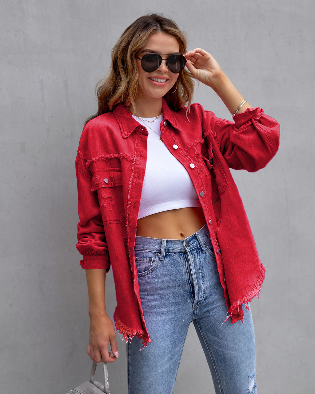 Alveria | Damska oversize jeansowa kurtka z efektem vintage