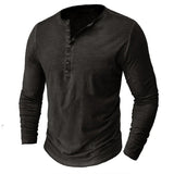 Męska Koszulka z Długim Rękawem i Guzikami | Styl Casual | Dekolt Henley