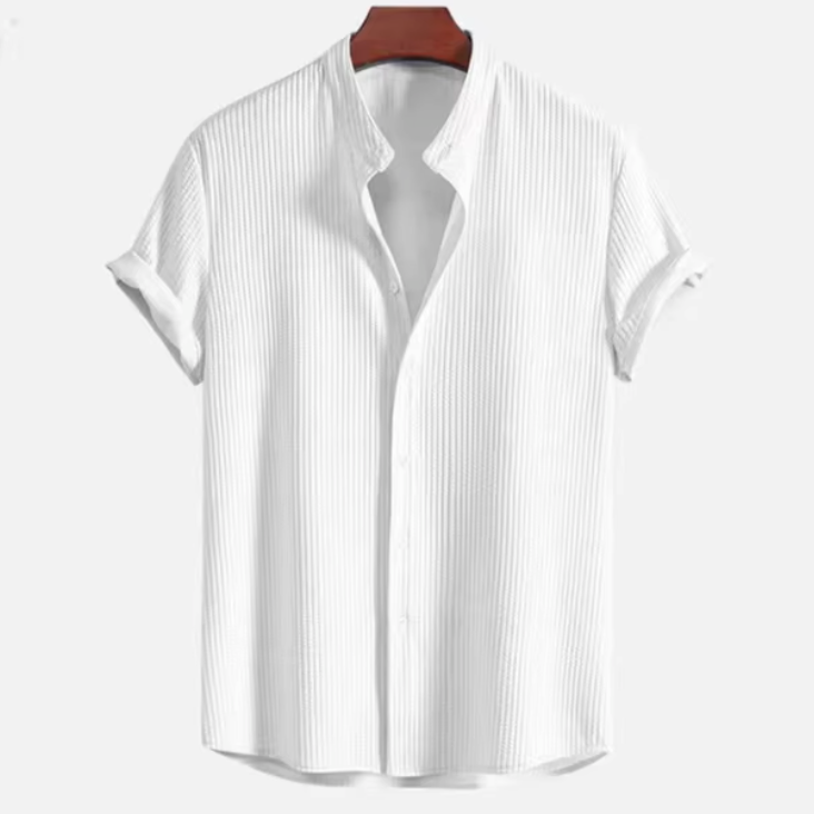 Męska Koszula z Krótkim Rękawem | Lekki Prążkowany Materiał | Nowoczesny Swobodny Styl