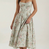 Odette | Elegancka sukienka midi z rozkloszowanym dołem i gorsetem