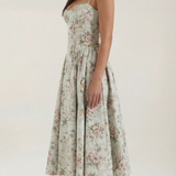 Odette | Elegancka sukienka midi z rozkloszowanym dołem i gorsetem