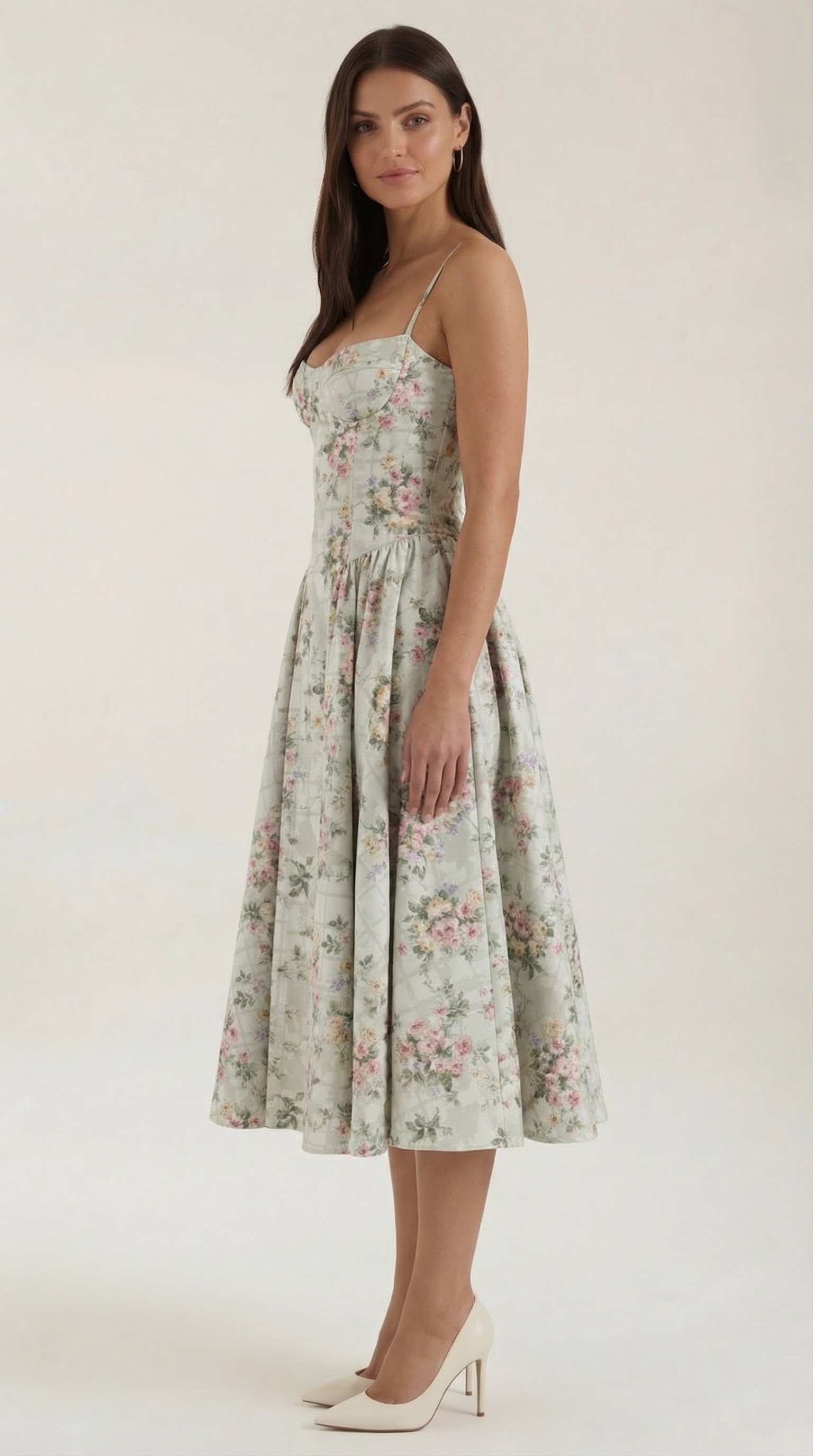 Odette | Elegancka sukienka midi z rozkloszowanym dołem i gorsetem