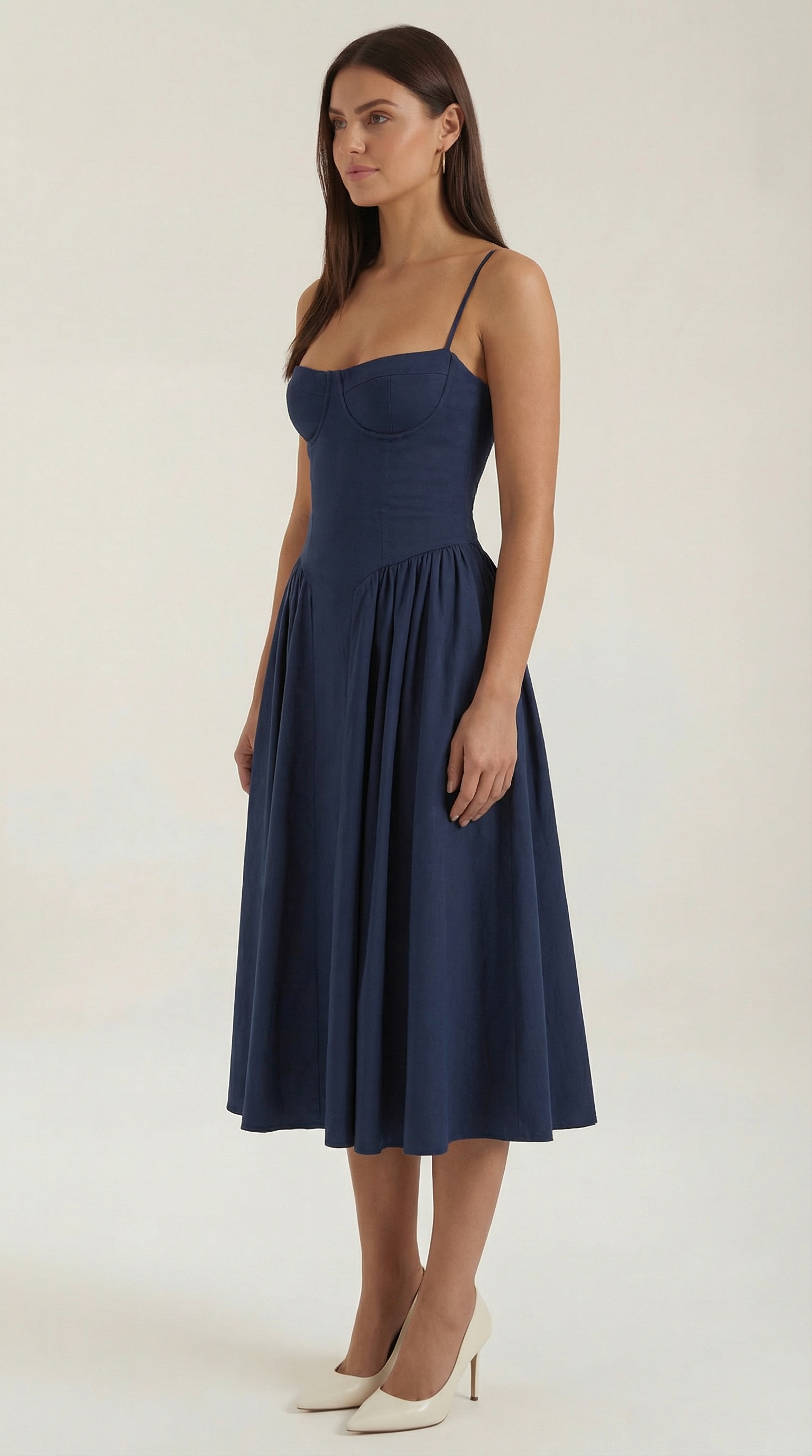 Odette | Elegancka sukienka midi z rozkloszowanym dołem i gorsetem
